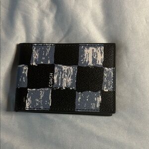 Coach Black and Gray Checkered Card Holder